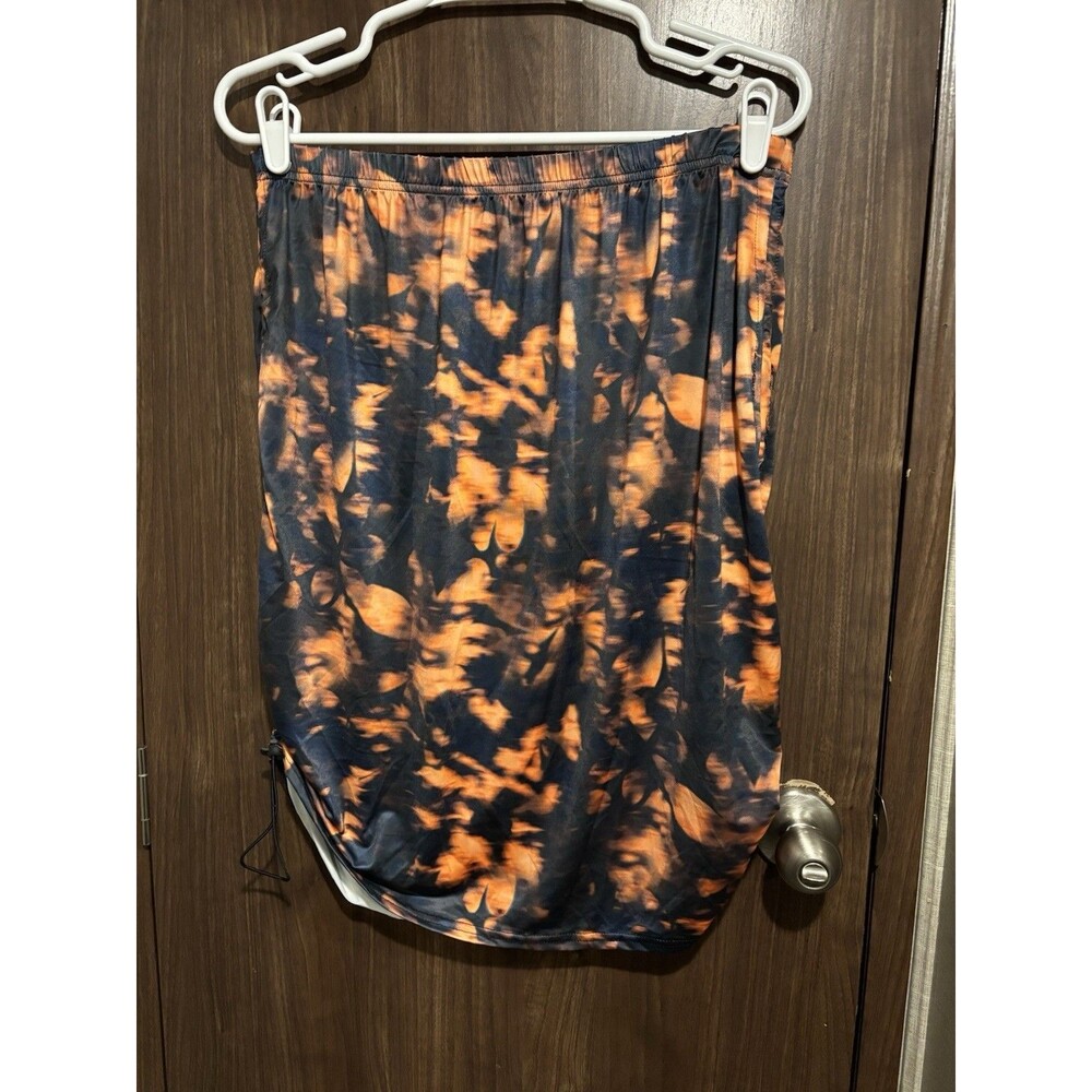 Prettylittlething Orange And Black Ruched Side Adjustable Midi Skirt Size 18